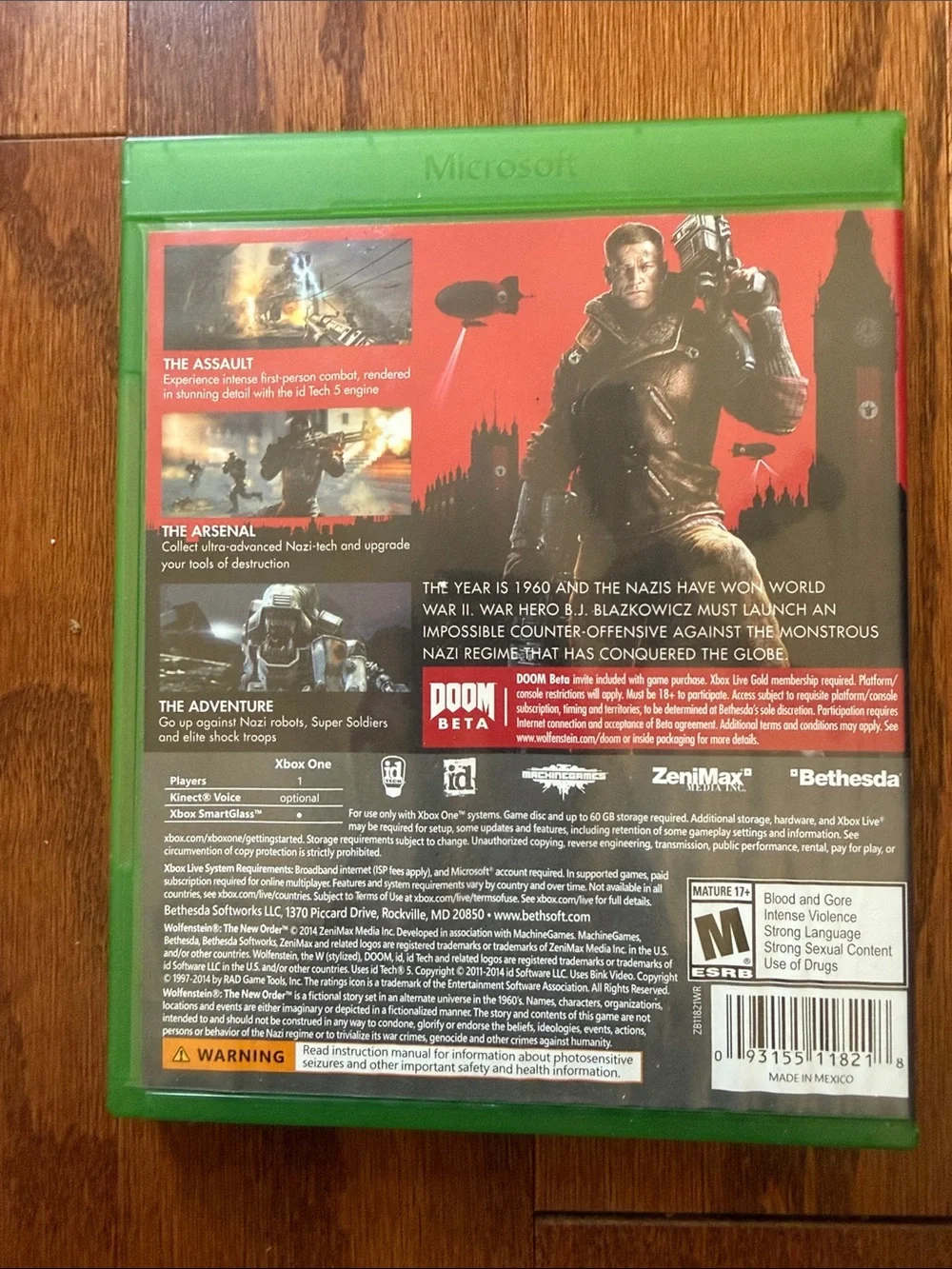 Wolfenstein The New Order Xbox One Video Game Complete